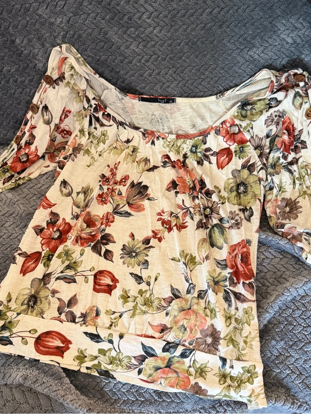 love J ♡´Women's Floral Print 3/4 Sleeve Scoop Neck Top